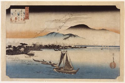 Geese Homing At Katata (farget treblokktrykk) av Ando or Utagawa Hiroshige