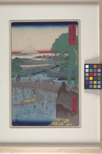 Ichikoku Bridge in the Eastern Capital (T?to: Ichikoku Bashi) (farget treblokktrykk) av Ando or Utagawa Hiroshige