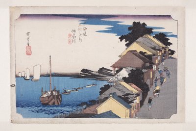 Kanagawa: View of the Embankment (Kanagawa, dai no kei) (farget treblokktrykk) av Ando or Utagawa Hiroshige