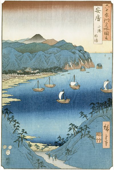 Kominato Bay, Awa-provinsen (treblokktrykk) av Ando or Utagawa Hiroshige