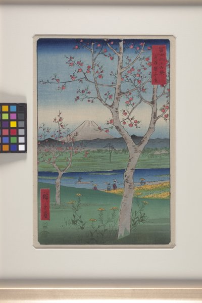 Koshigaya i Musashi-provinsen (Musashi Koshigaya) (farget treblokktrykk) av Ando or Utagawa Hiroshige