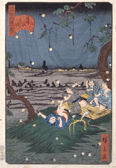 Listening To Crickets At D?kanyama (20) (D?kanyama Mushikiki) (treblokktrykk i farger) av Ando or Utagawa Hiroshige