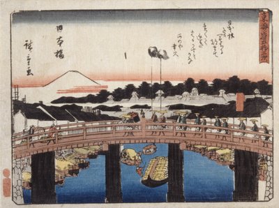 Nihonbashi (farget treblokktrykk) av Ando or Utagawa Hiroshige