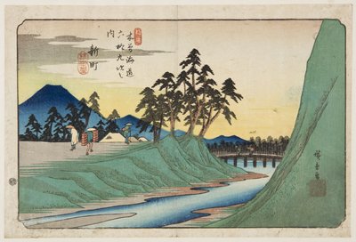 nr. 12, Shinmachi (farget treblokktrykk) av Ando or Utagawa Hiroshige