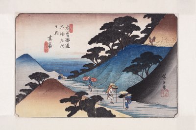 nr. 43, Tsumagome (farget treblokktrykk) av Ando or Utagawa Hiroshige