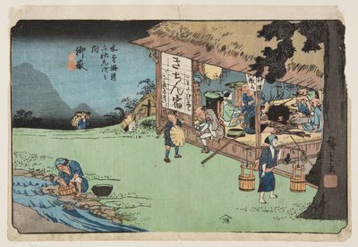 nr. 50, Ontake (farget treblokktrykk) av Ando or Utagawa Hiroshige