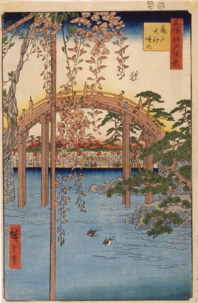 Precincts of The Tenjin Shrine In Kameido (farget treblokktrykk) av Ando or Utagawa Hiroshige