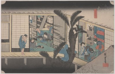 Scene på et vertshus av Ando or Utagawa Hiroshige