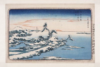 Snø på nyttårsdag på Susaki (Susaki yuki no hatsuhi) (farget treblokktrykk) av Ando or Utagawa Hiroshige