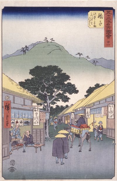 Station 21, Maruko (farget treblokktrykk) av Ando or Utagawa Hiroshige