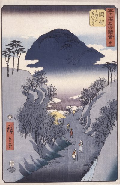 Station 22, Okabe (farget treblokktrykk) av Ando or Utagawa Hiroshige