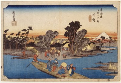 Station 3, Kawasaki (treblokktrykk, blyant) av Ando or Utagawa Hiroshige