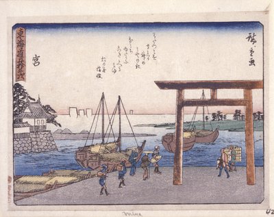 Station 42, Miya (farget treblokktrykk) av Ando or Utagawa Hiroshige