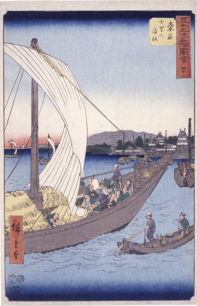 Station 43, Kuwana (farget treblokktrykk) av Ando or Utagawa Hiroshige