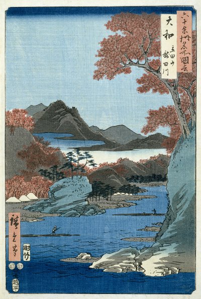 Tatsuta River, Yamato-provinsen (treblokktrykk) av Ando or Utagawa Hiroshige