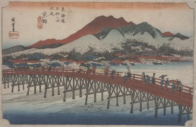 Den store Sanjo-broen, 1834 av Ando or Utagawa Hiroshige