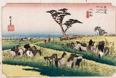 The Horse Market in the Fourth Month at Chiryu", fra serien "The Fifty-Three Stations of The Tokaido", ca. 1834 av Ando or Utagawa Hiroshige