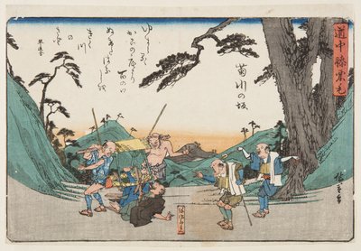 Skråningen til Kikukawa (Kikugawa no Saka) (farget treblokktrykk) av Ando or Utagawa Hiroshige