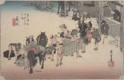 Overføring fra Horse til Manpower av Ando or Utagawa Hiroshige