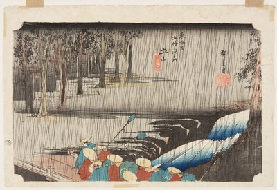 Tsuchiyama: Sp Rin g Rain (Tsuchiyama, Haru no Ame) av Ando or Utagawa Hiroshige