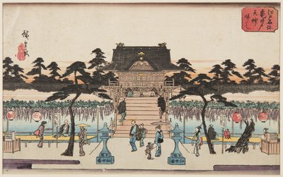 Wisteria ved Kameido Tenjin-helligdommen (Kameido Tenjin fuji) (farget treblokktrykk) av Ando or Utagawa Hiroshige
