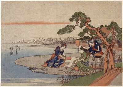 Kvinner forbereder klut (farget treblokktrykk) av Ando or Utagawa Hiroshige