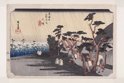 ?iso: Toras regn (?iso, Tora ga ame) (treblokktrykk i farger) av Ando or Utagawa Hiroshige