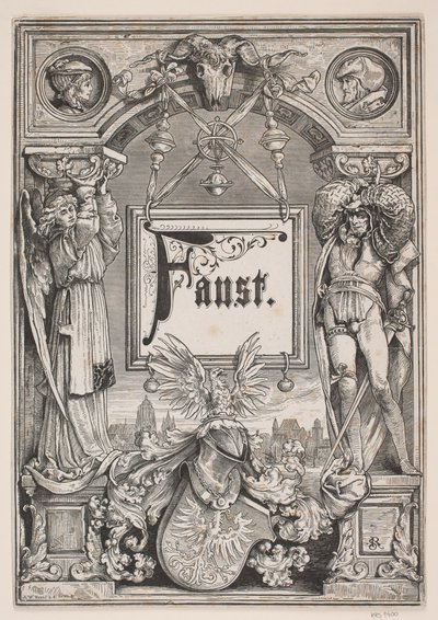Tittelside og vignett for en utgave av "Faust", München 1884 av André Bork