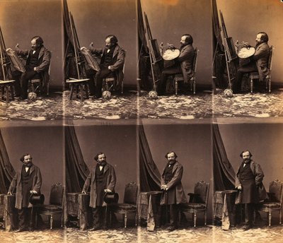 Portrett av maleren Lepualle: ark med seks ukuttede cartes de visite (s/hv-bilde) av Andre Adolphe Eugene Disderi