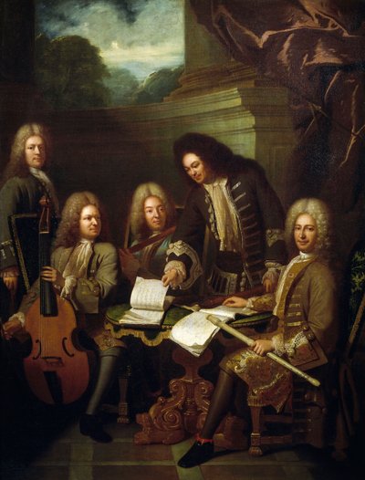 Komponist Michel de la Barre som regisserte Marin Marais og fløytister i Chamber of King av Andre Bouys