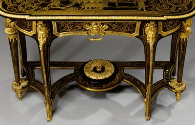 En av et matchet par Louis XIV bryggebord, ca. 1710 (ormolu-montert og Boulle-messing innlagt skilpaddeskall) (se også 469015 og 469016) av Andre Charles (attr. to) Boulle