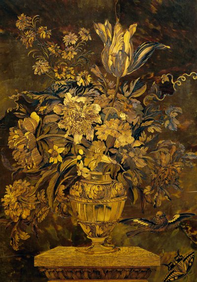 Marquetry-innlegg på skapdør i ibenholt, av Andre-Charles Boulle (1642-1732), Frankrike av Andre Charles Boulle