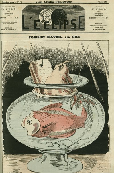 Aprilfisk, fisken er Adolphe Thiers (1797-1877). Omslag i "" L