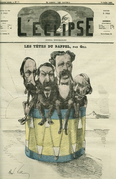 Auguste Vacquerie (1819-1895), Victor Hugo (1802-1885), Charles Hugo (1826-1871) og Paul Meurice (1818-1905), franskmenn med bokstaver. Omslag i "" L