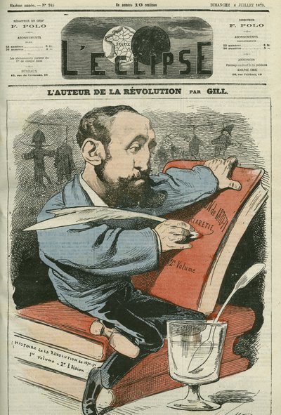 Tegneserie av Jules Claretie (1840-1913), fransk romanforfatter, dramatiker og kritiker. Omslag i "" L