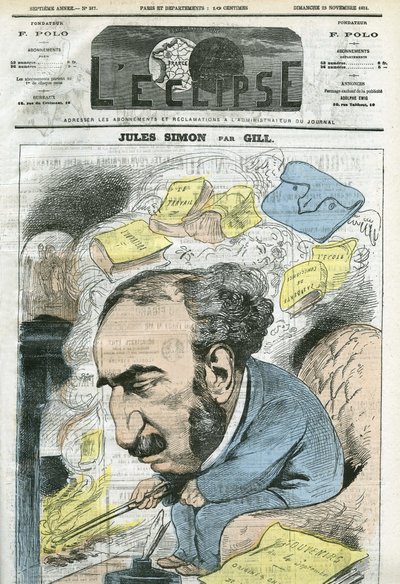 Tegneserie av Jules Simon (1814-1896), politiker, filosofihistoriker, filosof, fransk essayist. Omslag i "" L