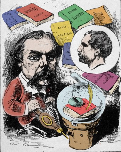 Tegneserie som viser den franske forfatteren Edmond de Goncourt (1822-1896). Tegning av Gill publisert i "" L