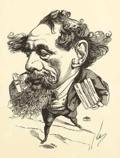 Tegneserie av Charles Dickens som krysser den engelske kanalen, 1868 av Andre Gill