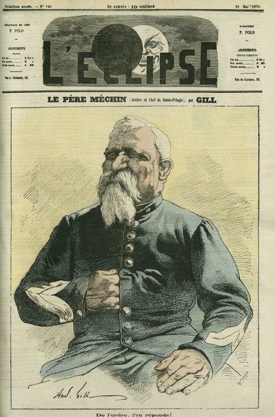Fader Mechin, sjefsgeolier i Sainte-Pelagie fengsel i Paris. Omslag i "" L'Eclipse"" av Gill, 29. mai av Andre Gill