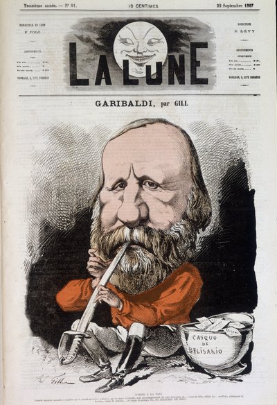 Giuseppe Garibaldi (1807-1882), hymne til fred - av Gill, i "The Moon"" fra 22.09.1867 av Andre Gill