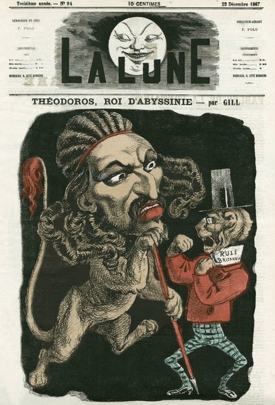 Illustrasjon av "" Theodoros, konge av Abessinia""". Tegneserie av Gill, i "La Lune", 22. desember 1867. av Andre Gill
