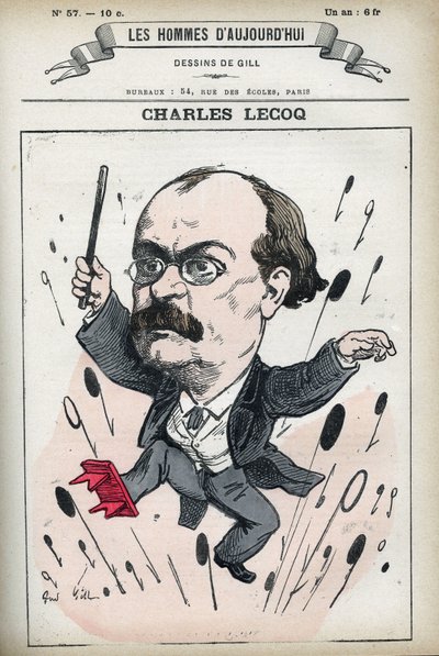 Portrett av Alexandre Charles Lecocq (1832-1918), fransk komponist. Karikatur av Gill, Paris. av Andre Gill