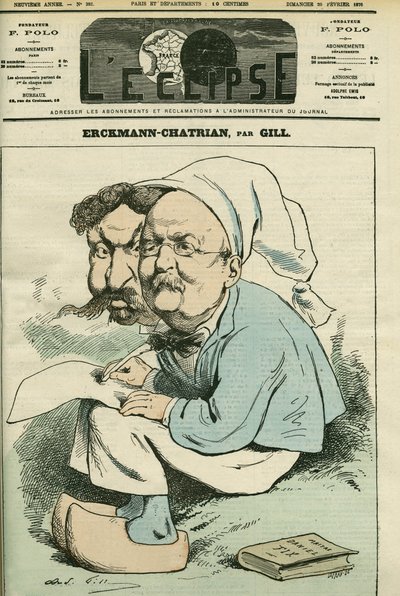 Portrett av Alexandre Chatrian (1826-1890) og Emile Erckmann (1822-1899), kjent som Erckmann-Chatrian, duo av franske romanforfattere. Omslag i "" L