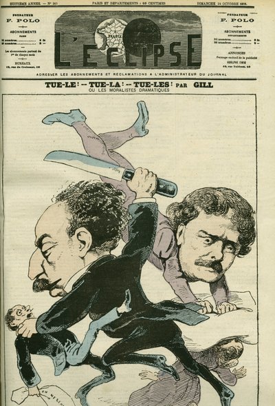 Portrett av Alexandre Dumas Jr. (1824-1895), fransk brevmann og Ernesto Rossi. Omslag i "" L'Eclipse"" av Gill, 24. oktober av Andre Gill