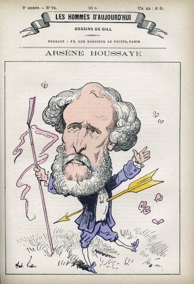 Portrett av Arsene Houssaye (1815-1896), fransk mann av bokstaver. Karikatur av Gill, Paris. av Andre Gill