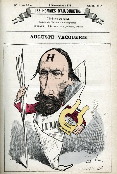 Portrett av Auguste Vacquerie (1819-1895), fransk poet, dramatiker og journalist. Tegneserie av Gill, Paris. av Andre Gill