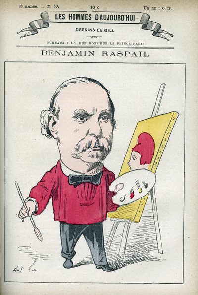 Portrett av Benjamin Raspail (1823-1899), en fransk maler og politiker, han var opphavet til loven som gjorde 14. juli til nasjonal fridag. Tegneserie av Gill, Paris. av Andre Gill