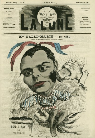 Portrett av Celestine Galli-Marie (Galli Marie) (1840-1905), fransk sanger for Opera-Comique. Tegneserie av Gill, i «La Lune», 1. desember av Andre Gill