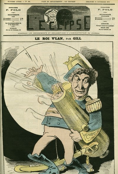 Portrett av Christian (1821-1889), fransk sanger, i rollen som kong Vlan i stykket "" Le voyage dans la lune" av Jacques Offenbach. Omslag i "" L