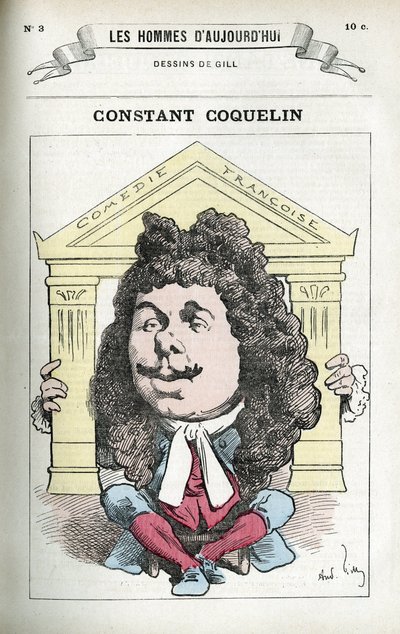 Portrett av Constant Coquelin (1841-1909), fransk teaterskuespiller. Karikatur av Gill, Paris. av Andre Gill